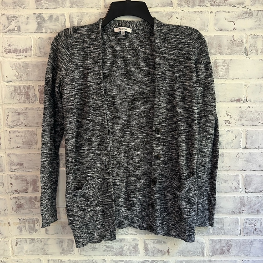 Madewell Gray Black Marled Button Down Oversized Cardigan Sweater Women’s Sz XXS
